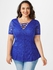Plus Size Plunging Neck Lace See Thru T Shirt - L
