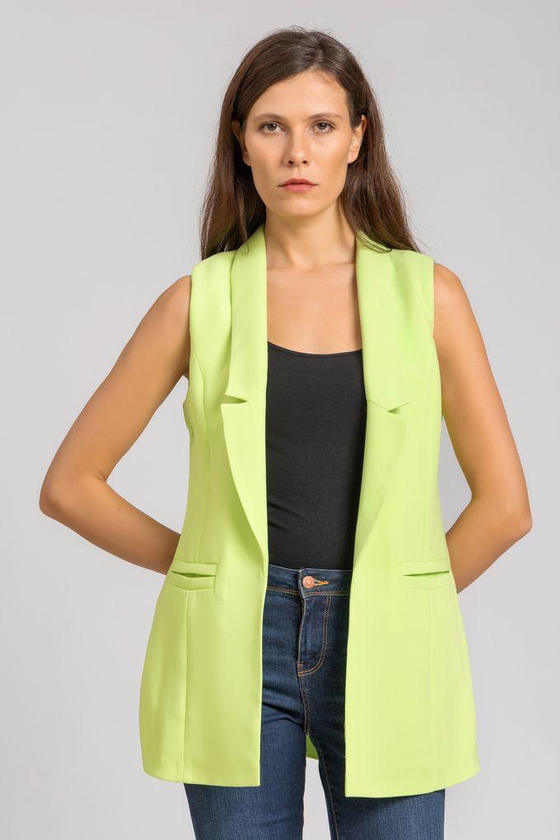 Esla Side Pockets Sleeveless Statement Vest - Apple Green