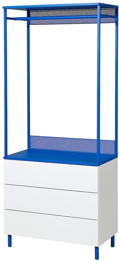 PLATSA Open wardrobe with 3 drawers - white Fonnes/blue 80x42x191 cm
