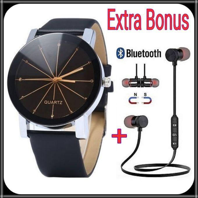 Generic Male Analog Quartz Watch+Bluetooth Earphones