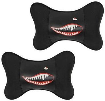 Car Leather Head and Neck Support Set of 2 Pieces Shark