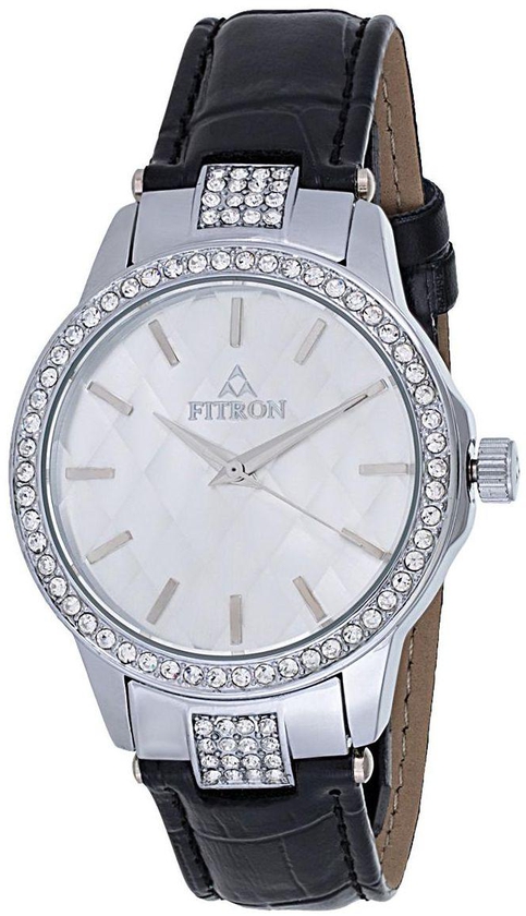 Fitron Men's Silver Dial Leather Band Watch - FT7960M110211