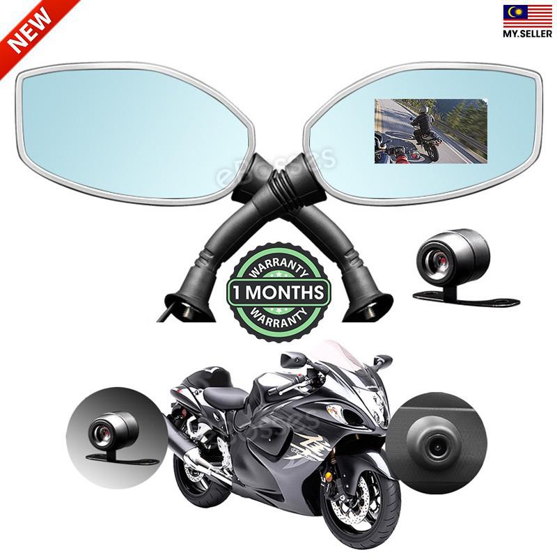eBosses Motorcycle 2.4" Rearview Mirror Twin Camera (Black)