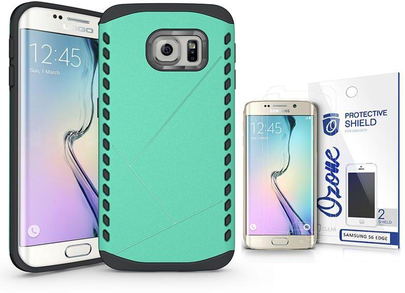 Ozone 2 in 1 Hybrid PC TPU Armor Protective Case for Samsung Galaxy S6 Edge with screen protector Green
