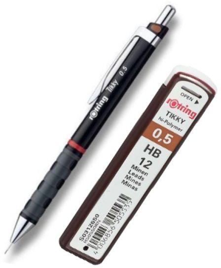 Rotring Tikky Mechanical Pencil - 0.5 Mm - Black + Lead HB Pack 0.5 Mm