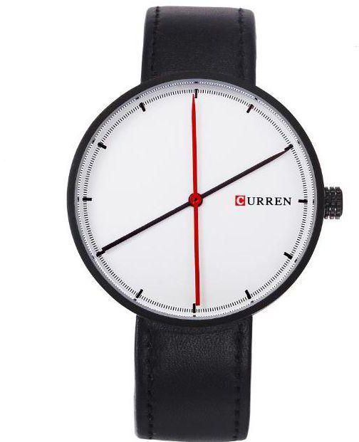 Curren Casual Man Watches With Leather Strap And Black Color Case, White Color Dial  Curren-8223