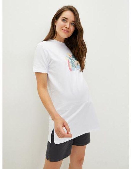 LC Waikiki Crew Neck Printed Short Sleeve Cotton Maternity Tunic