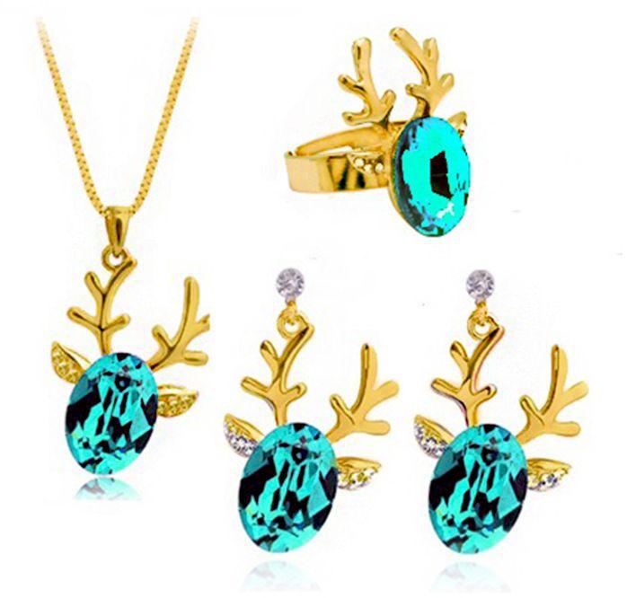 Mysmar 18K Yellow Gold Plated Crystal Deer Jewelry Set [MM149]
