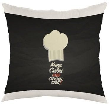 Keep Calm And Cook On Printed Cushion Cover Black/White 40 x 40centimeter