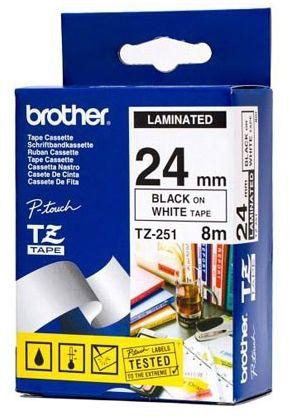 Brother TZ251 Laminated Black on White TZ Tape - 24mm x 8m
