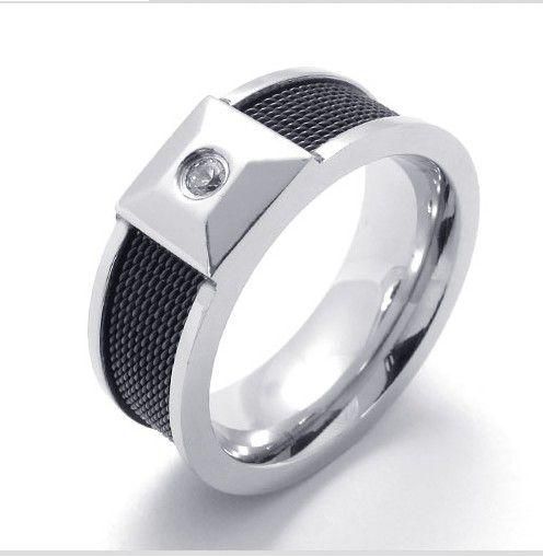9mm Fashion Contracted  Black Crystal Men Ring Size 9