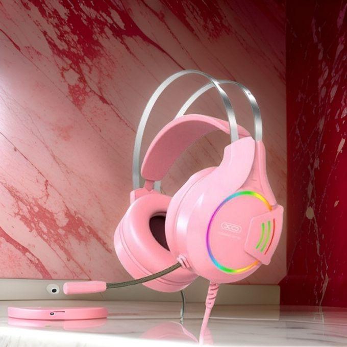 Wired Headphone (XO) With Microphone - RGB Gaming Stereo Headset - Pink - XO-GE 04