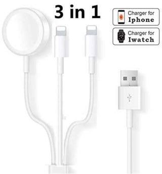 3 in 1 Wireless Charger compatible with Apple Watch Series 1 2 3 4 USB Magnetic Charging Cable compatible with iPhone 5 6 7 8 X/plus