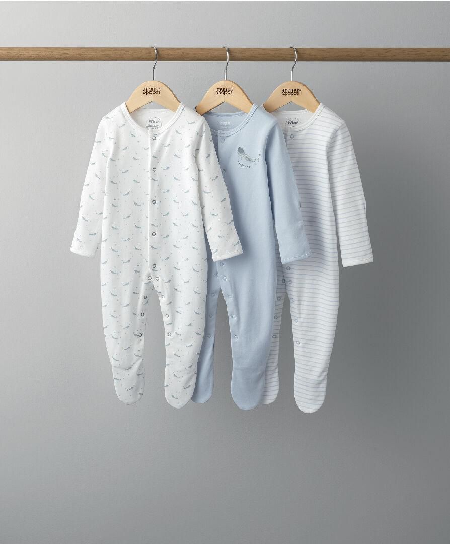 3 Pack Whales Sleepsuits