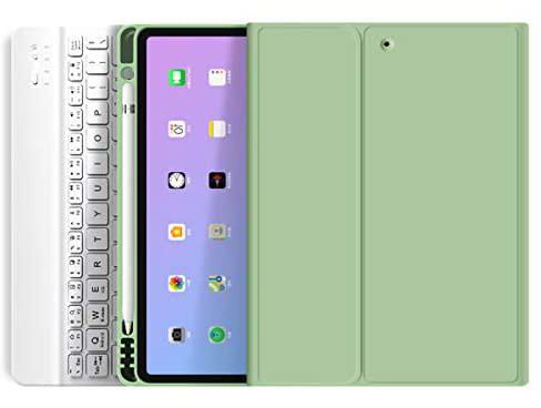 Aoub iPad Keyboard Case 9.7 مع حامل قلم رصاص لباد 2018 الجيل السادس / iPad 2017 الجيل الخامس / iPad Air 2 / Air1 - Auto Sleep/Wake Detachable Wireless Magnetic Bluetooth Keyboard (أخضر فاتح)