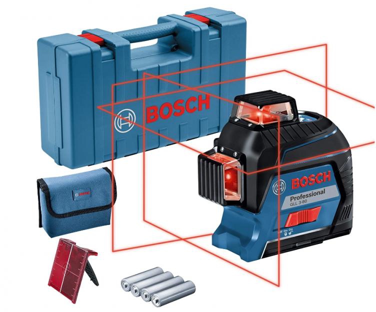 Bosch Professional Laser Level Red laser Interior Working Range Up to 30m 4x Battery GLL-3-80