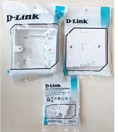 D-Link SuperShopperIndia Combo Deals -RJ45 CAT6E Lan I/O Network Keystone Jack + Gang Box + لوح وجه أحادي المنفذ - مجموعة واحدة