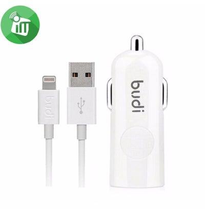 budi M8J062L 1 USB Car Charger With Lightning Cable (1.2M) White