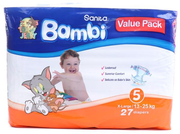 Bambi X-Large Diapers Size 5 (13-25 KG) Value Pack 27 Diapers