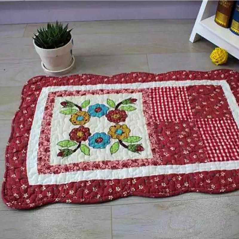 Maylee Patchwork Cotton Floor Mat Small Round Flower Red 40*60