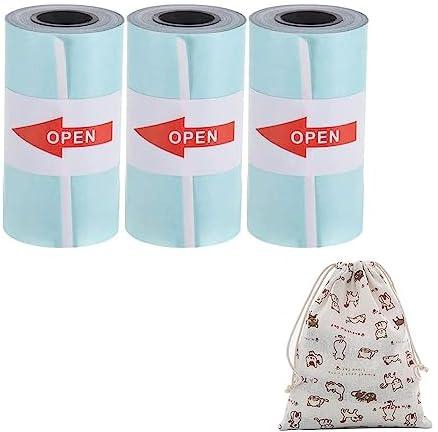 JZS Thermal Paper with Self-adhesive Printable Sticker Paper Roll Direct 57 * 30mm for PeriPage A6 Pocket Paperang P1/P2 Mini Photo Printer,3 Rolls with Printer Storage Bag