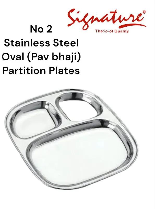 Oval plate- Stainless steel 3pcs/ 6 pcs/ 12 pcs- pav bhaji