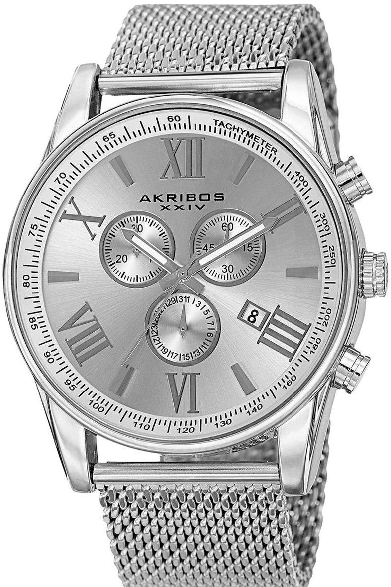 Akribos XXIV Men's Silver Dial Stainless Steel Band Watch - AK813SS