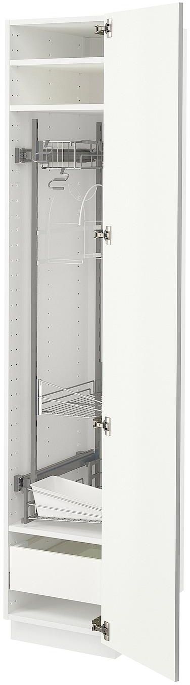 METOD / MAXIMERA خزانة عالية مع أرفف مواد نظافة - أبيض/Vallstena أبيض ‎40x60x200 سم‏