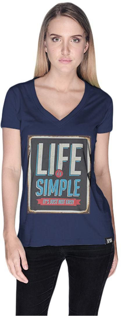 Creo Life Is Simple Retro T-Shirt For Women - M, Navy Blue