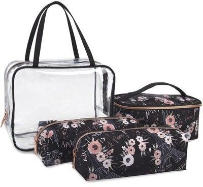 4 Piece Toiletry Bag Set, Waterproof Home, Travel Cosmetic Train Case Makeup Bags for Women with Handle, Zipper – 4 Makeup Bags Set (Paris Je T'aime)