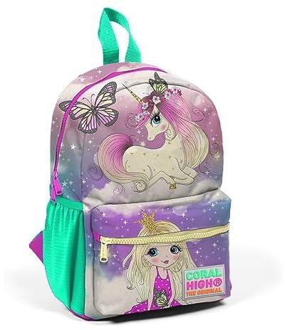 Coral High Kids Two Compartment Small Nest Backpack - Pink Sea Green Girl With Unicorn Pattern