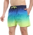 Pavone Ombre Pattern Elastic Waist Swim Shorts - Navy Blue, Neon Green