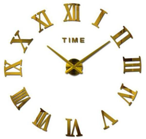 Large Diy Quartz 3d Wall Clock Acrylic Sticker Roman Number Wall Clock - Gold  ,  2724662974827