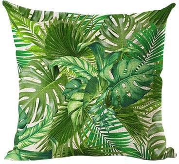 Tropical Plant leaves Printed Cushion Cover Green/White 45x45centimeter
