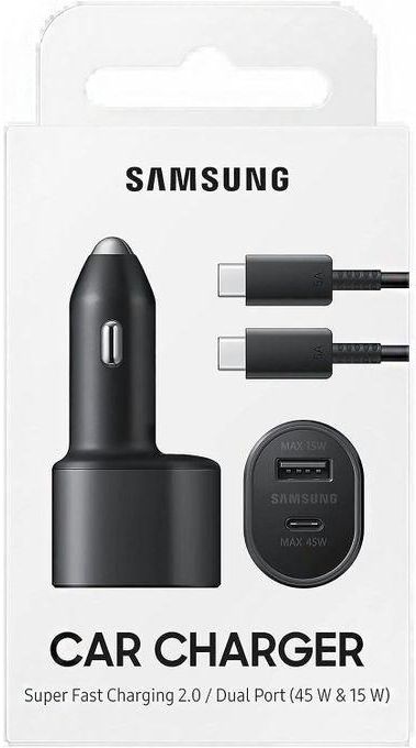 Samsung Dual Port (45W+15W) Super Fast Dual Car Charger Usb (45W+45W) Two Type C Ports And Type C-C Cable
