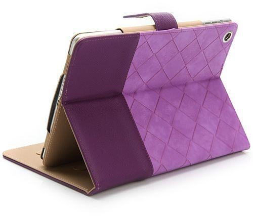 Generic Stylish Grid Pattern PU Leather And Plastic Metal Snap-fastener Flip Case For IPad Air / 5 With Stand (Purple)