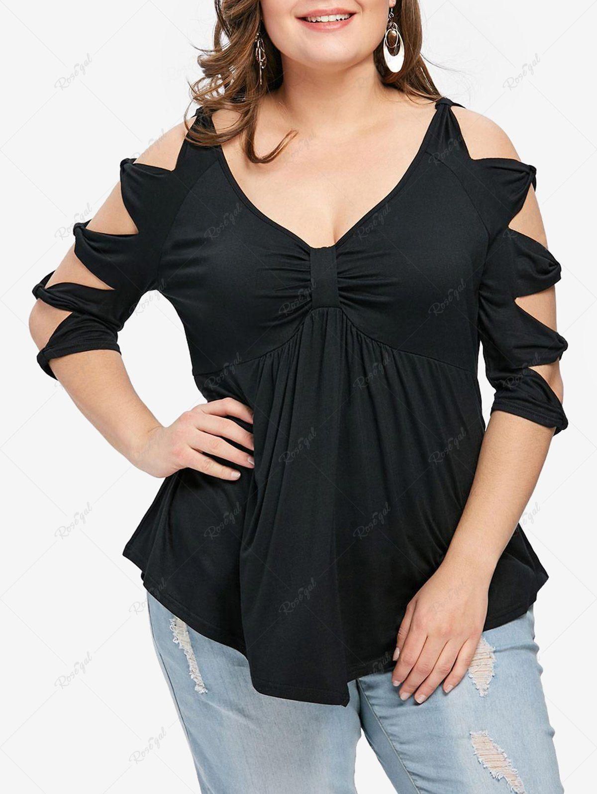 Plus Size Bowknot Tied Solid Color Ruched T-shirt - M | Us 10