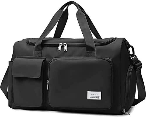 Gym Bag Sport Duffel Bag with Shoes Compartment for Womens and Mens, Travel Bag Overnight Bag Waterproof Hand Carry Luggage Bag for Weekender Sports, Gym, Vacation Weekend Bag, Black, Gym Bag