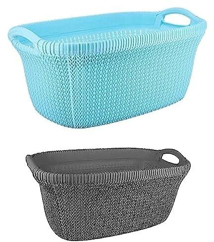 El Helal and Golden star Laundry Basket Palm Oval Turquise + El Helal & Star Palm Oval Laundry Basket - Grey