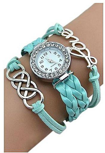 Bluelans Eight Love Charm Faux Leather Bracelet Wrist Watch Light Blue
