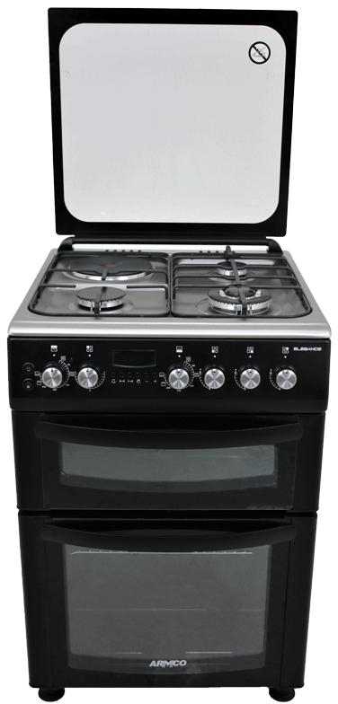 GC-F6631LX3D2(BK) - 3Gas+1Electric, 60X60 Full Convection Double Oven+Grill, 1 WOK, 1 Rapid HP (180mm - 2000W), Auto ignition, Flame Failure Device, Rotisserie, Digital Timer, 304 SS High Quality TOP Stainless Steel, Matt Black Finish.