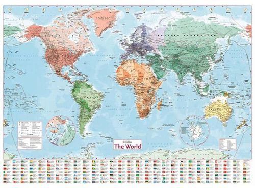 Collins World Maps Wall Chart Poster Geographical Atlas