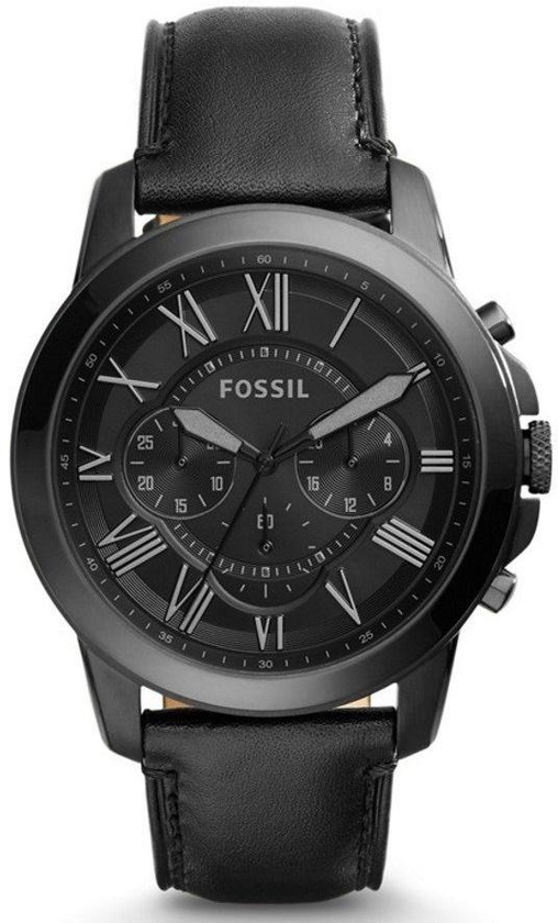 Fossil Men Grant Chronograph Leather Watch FS5132 (Black)