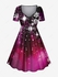 Plus Size Christmas Galaxy Snowflake Glitter Print Cinched Party New Years Eve Dress - 5x