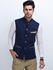 Mr Button - Navy Blue Cotton Nehru Jacket With Beige Detail On Pockets -  NJA014