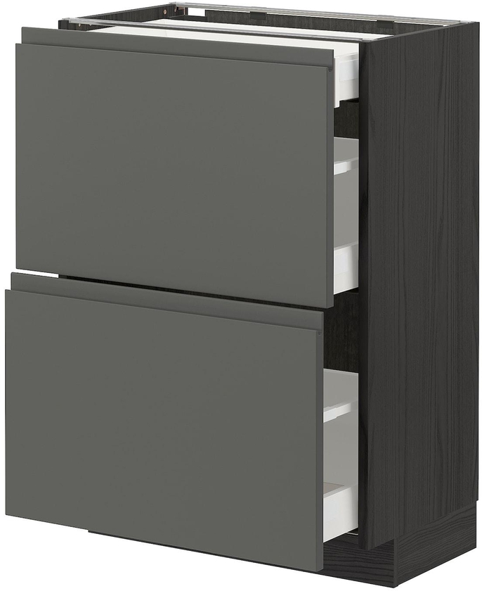 METOD / MAXIMERA Base cab with 2 fronts/3 drawers - black/Voxtorp dark grey 60x37 cm