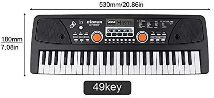 WELL DESIGNED 49 Keys Electronic Keyboard For Kids,Perfect Birthday Gift. >Powered by battery or USB supply, suitable for both in and outdoor use.  >With the accessory microphone, 