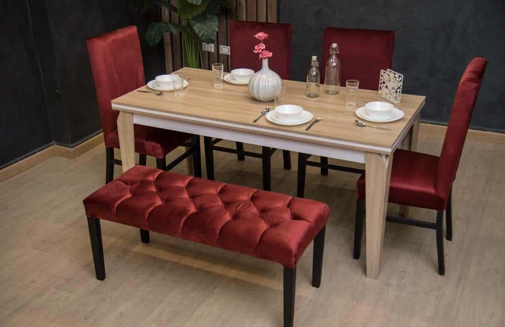 Get Home Art Furniture Dining Table, 4 Chairs and Banquette, Beech MDF Wood - Beige with best offers | Raneen.com