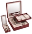 كيس جريس صندوق منظم مجوهرات من طبقتين مع قفل مراة، صندوق مجوهرات من جلد البولي يوريثين للقلائد والاقراط والاساور والخواتم والساعات
