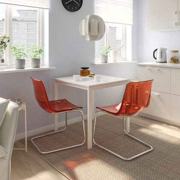 MELLTORP / TOBIAS طاولة وكرسيان, أبيض أبيض/طلاء كروم بني/أحمر, ‎75x75 سم‏ - IKEA